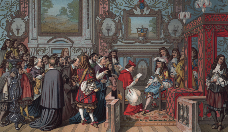 A royal audience in King Louis XIV’s bed chamber.